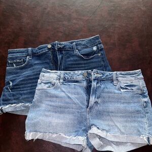 PAIGE Dark and Light Blue Denim Shorts